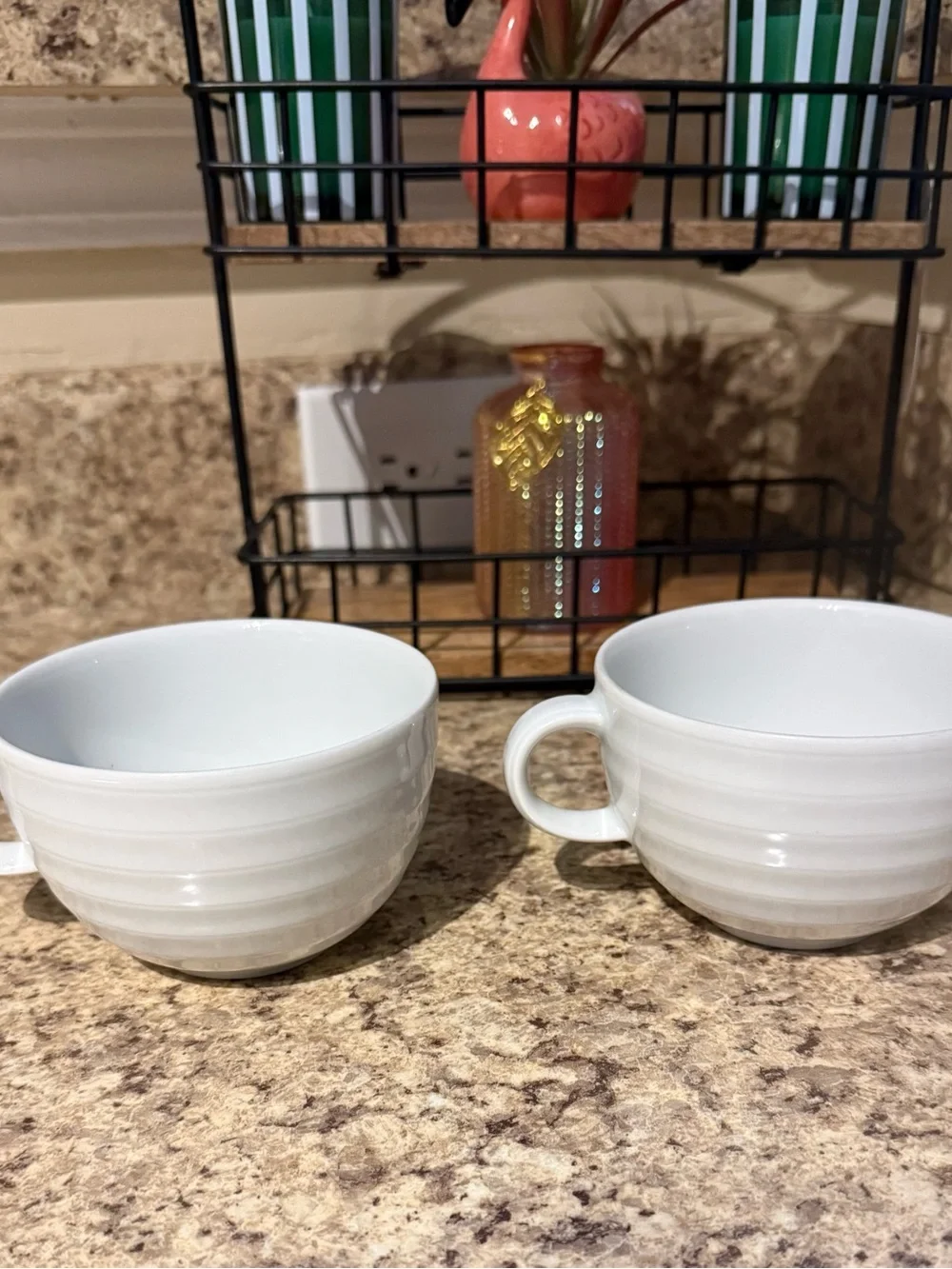 Set of 2 Crate and Barrel Roulette White Spal Porcelain Ribbed Cups